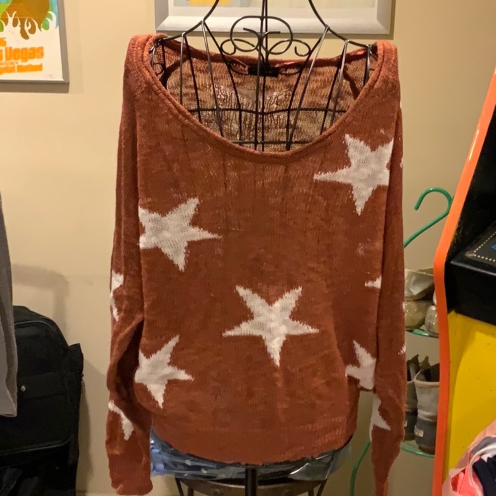 Playful Brown and White Star Crew Neck Sweater